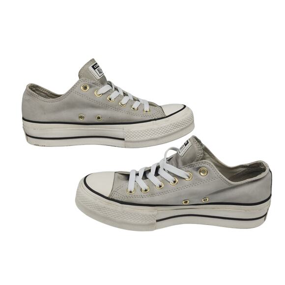 Converse Shoes Womens 8.5 Platform Gray Leather Gold Low Tops Grunge Preppy - Picture 5 of 15